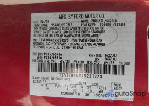 2005 Ford Mustang from USA, damaged, VIN 1ZVFT84N855231273